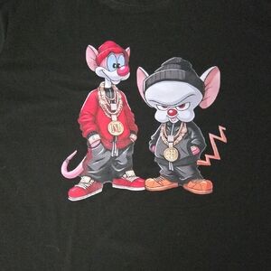 Kids Black Graphic Tee with Pink & Red Cartoon Characters